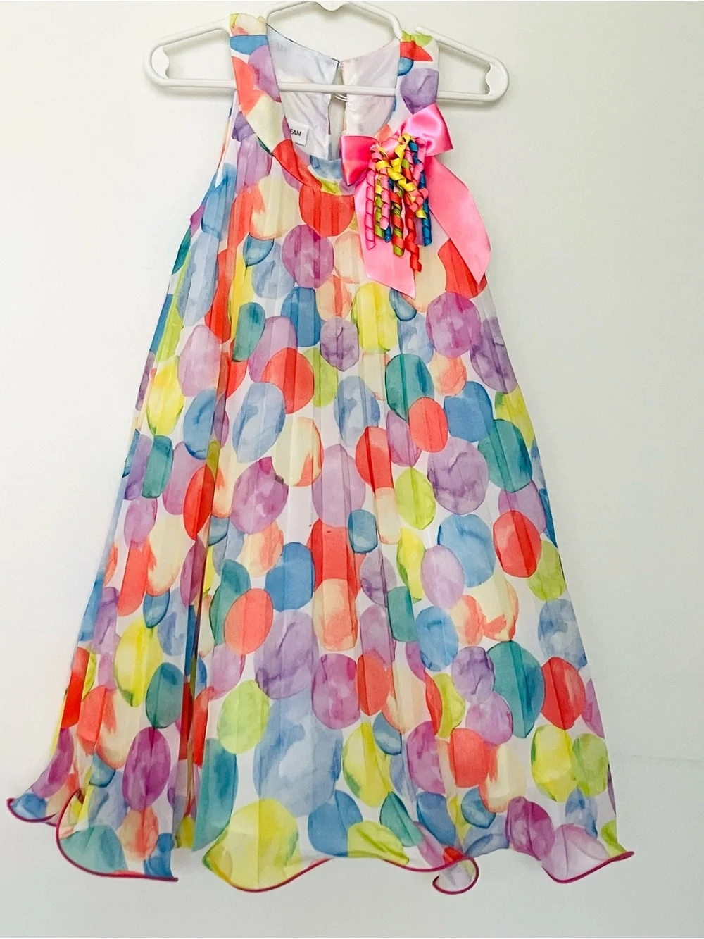 BONNIE JEAN Party Dress Toddler Girl's Size 4T Dot Pleated Multicolor Pink Blue